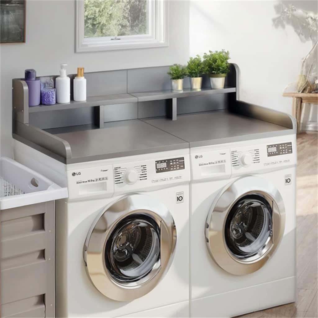 Laundry Washer Wood Countertop with Double Layer Organizer