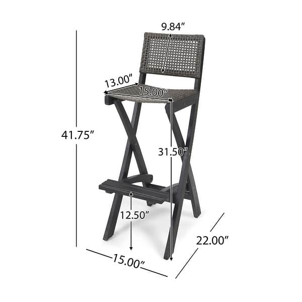 dimension image slide 4 of 5, Polaris Outdoor 26" Square 3 Piece Wood and Wicker Bar Height Set by Christopher Knight Home