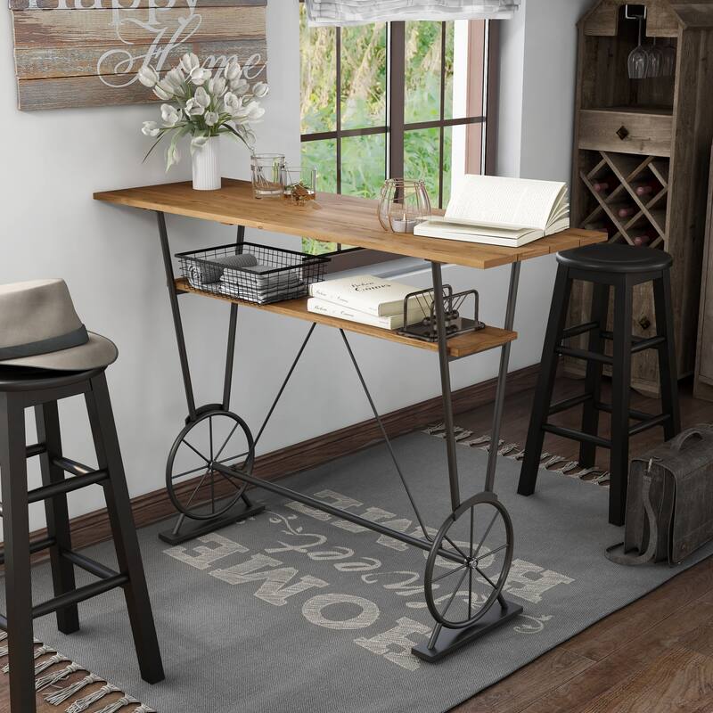 Furniture of America Lodz Rustic Metal 47-inch Open Shelf Bar Table