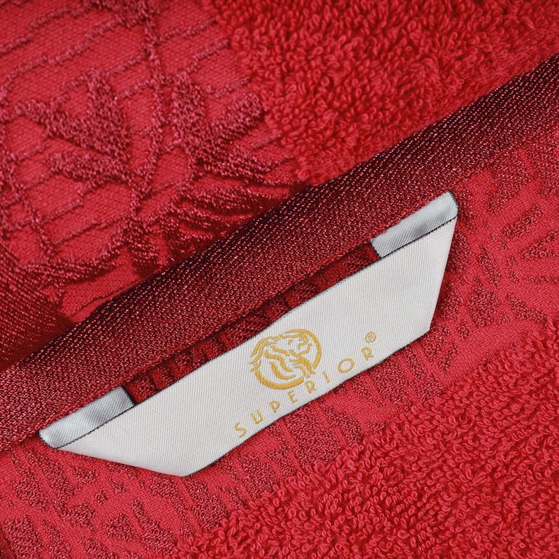 Superior Wisteria Cotton Floral Jacquard 12 Piece Bathroom Towel Set - Garnet