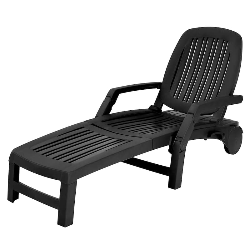 Adjustable Patio Sun Lounger with Weather Resistant Wheels - 65.5" x 29" x16.5"-37" (L x W x H) - Black
