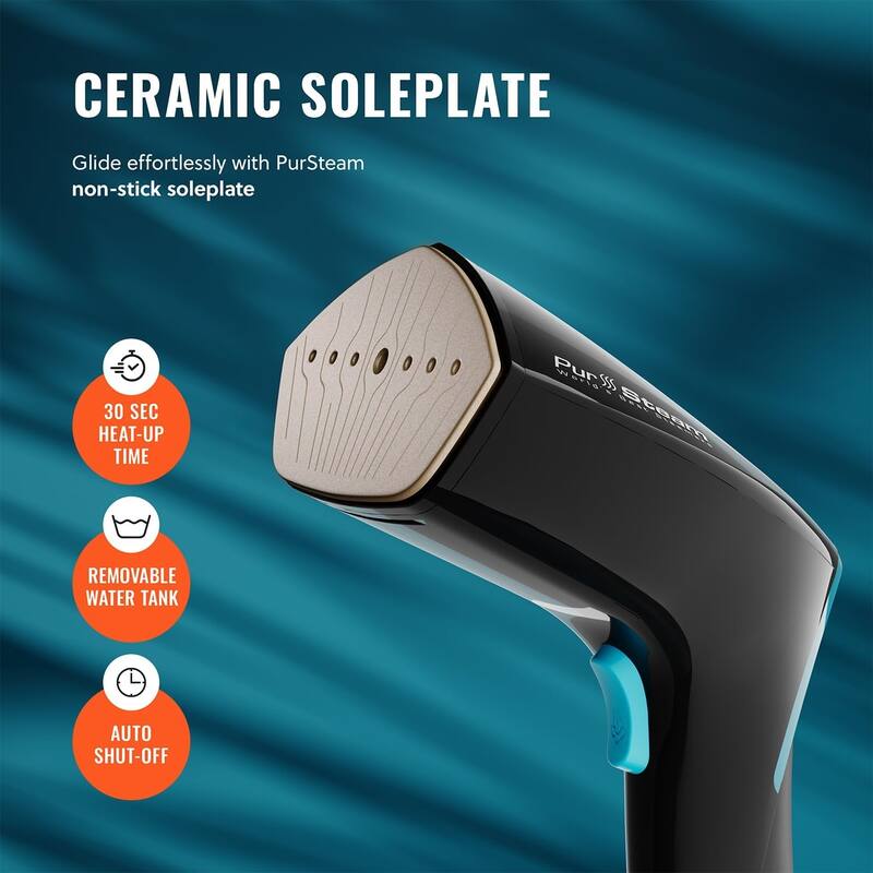 Pursteam Handheld Garment Steamer - Powerful Wrinkle Remover, 3 Steam Settings, Large Water Tank, Fast Heating for Home, Travel