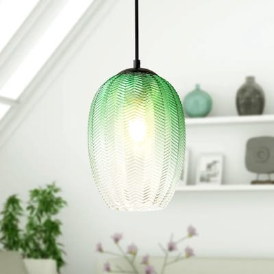 1/3-Light Modern Black Cylinder Colored Textured Gradient Glass Pendant Light for Kitchen Island or Stairway