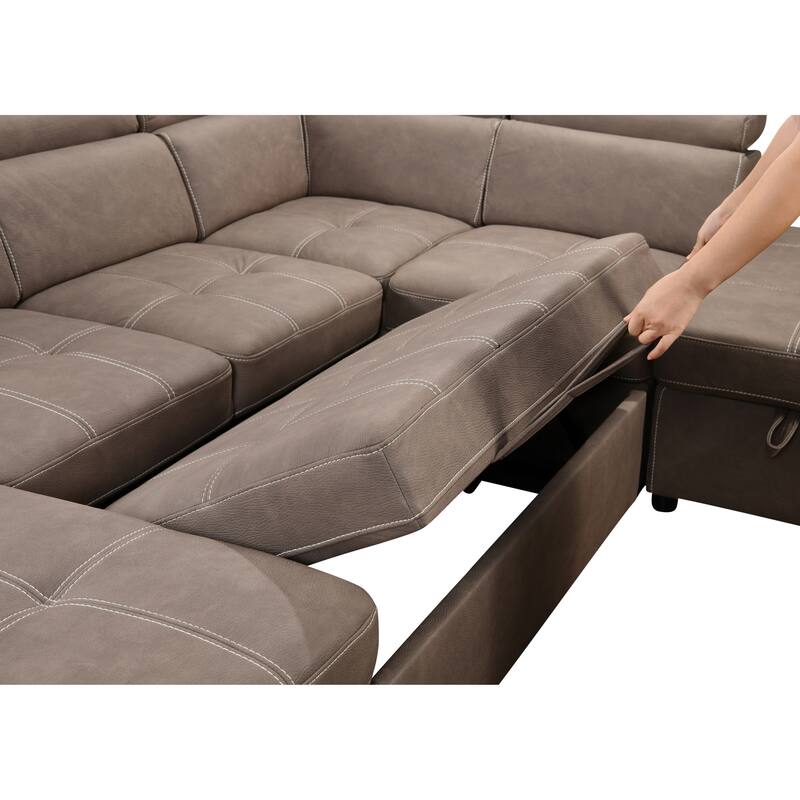 Roomfitters 128" U-Shaped Sectional Couch with Ottomans, Reversible Modular Sofa Set with Storage
