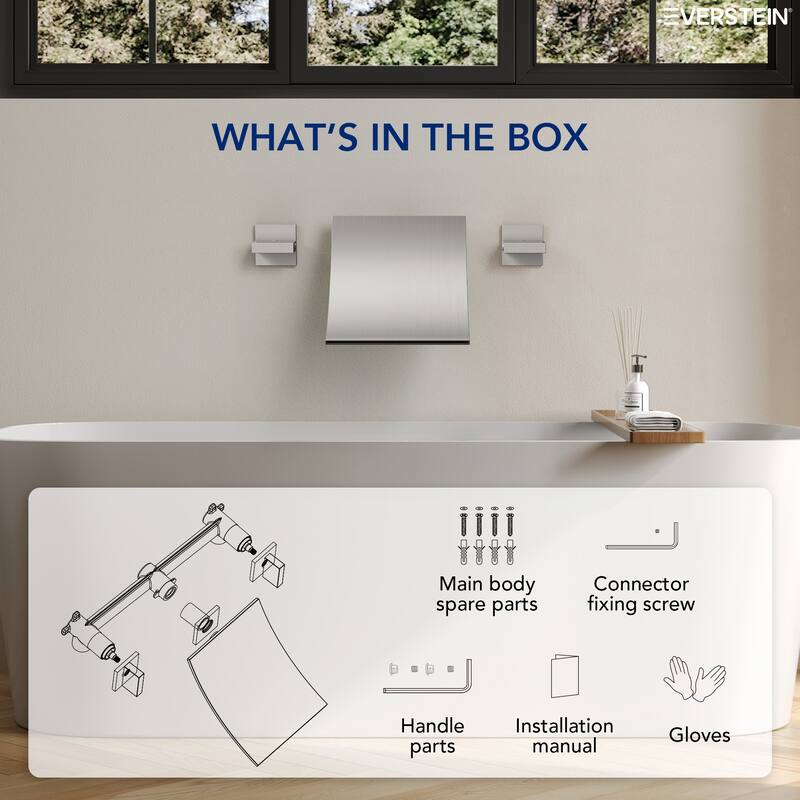 Wall-Mounted Waterfall Bathtub Faucet – Ultra-Thin Stainless Steel Spout with Dual Handle Control
