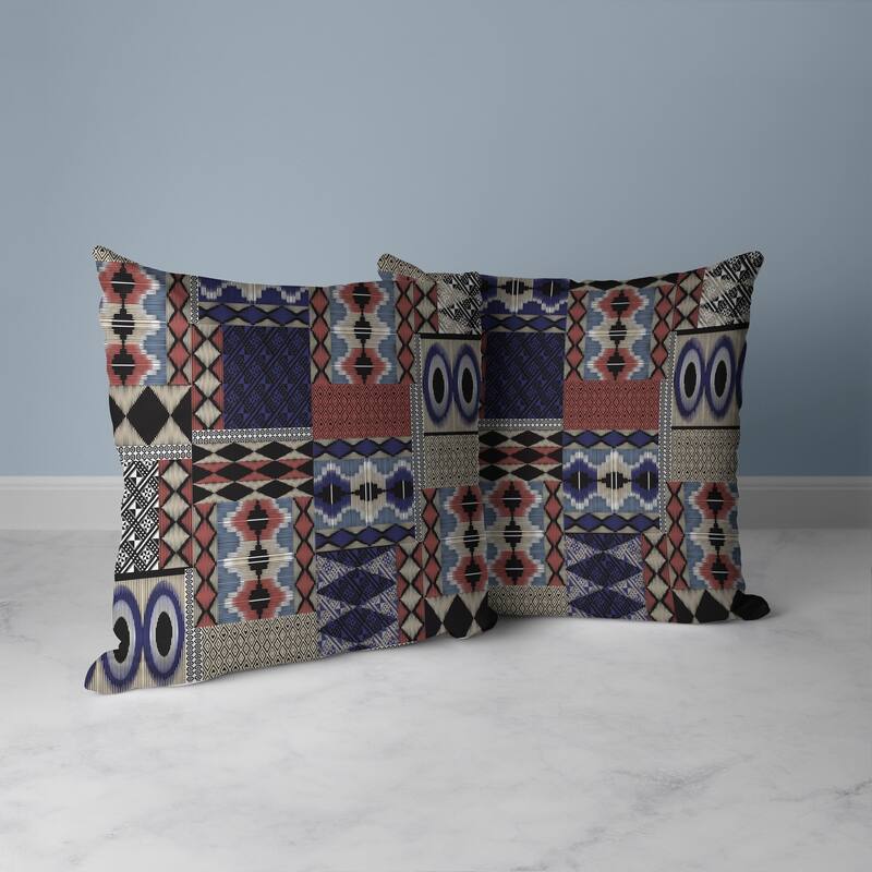 Patched Perfection Faux Suede Reversible Throw Pillow Blue and Graige