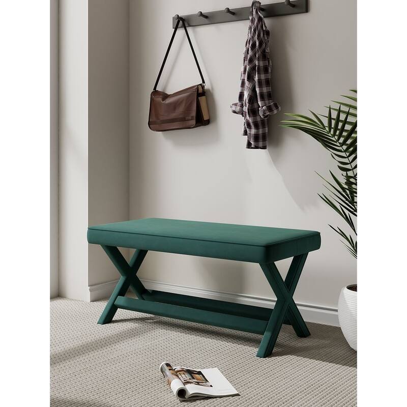 Manhattan Comfort Abigail Mid-Century Modern Velvet Upholstered Bench - Forest Green