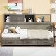 preview thumbnail 61 of 71, Platform Daybed with USB Charging and Sockets, Wooden Daybed Frame with Pushable Top Shelf 3 Drawers No Box Spring Needed