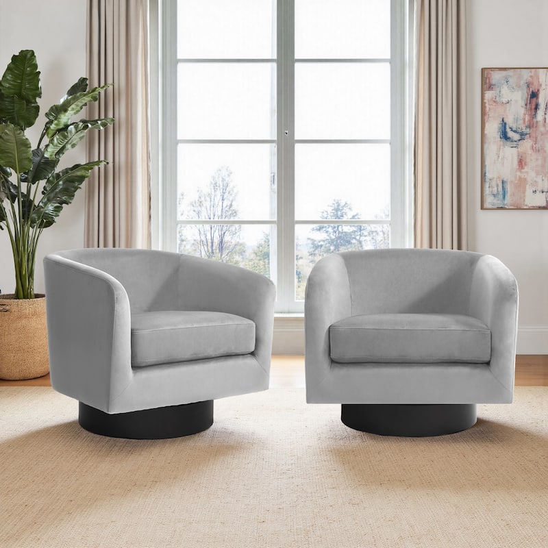 Modern Barrel Swivel Accent Chairs For Living Room - 28" W × 25" D × 26" H - Grey-Set of 2