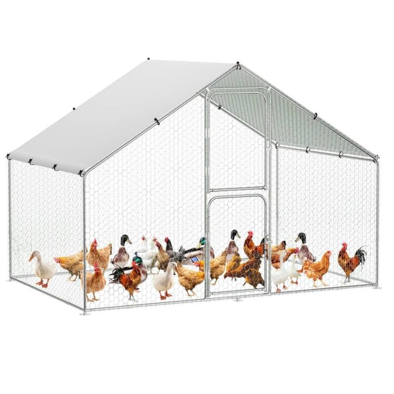 Metal Chicken Coop with Cover Large Walk-in Chicken Runs without ribs - 9.8*6.5*6.5FT