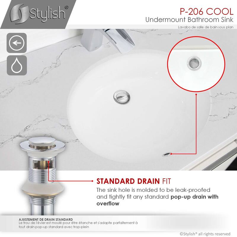 STYLISH 19.5 inch Oval Undermount Porcelain Bathroom Sink with 2 Overflow Finishes