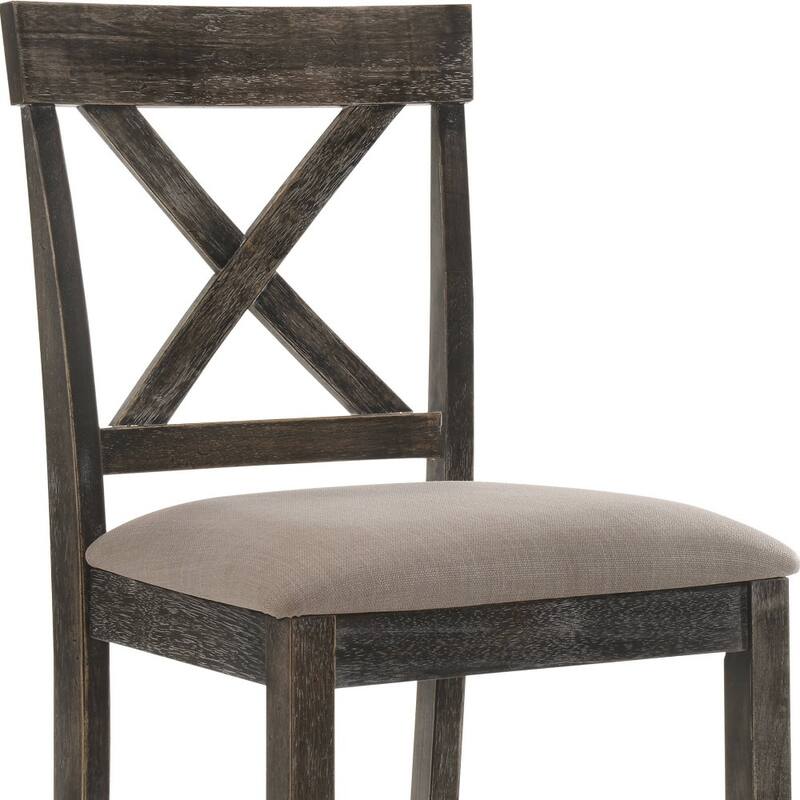 HomeRoots Set of Two 26" Tan and Dark Gray Linen and Solid Wood Counter Height Bar Chairs