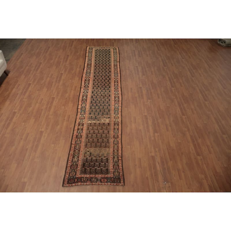 Hand Knotted Oriental 100% Wool Carpet Traditional Geometric Multi-Colored Sirjan Runner Rug - 15' 2'' X 3' 1''