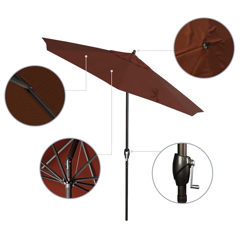 California Umbrella 7.5' Round Crank Lift Auto Tilt 8 Rib Aluminum Patio Umbrella, Bronze Finish, Olefin Royal Blue Fabric