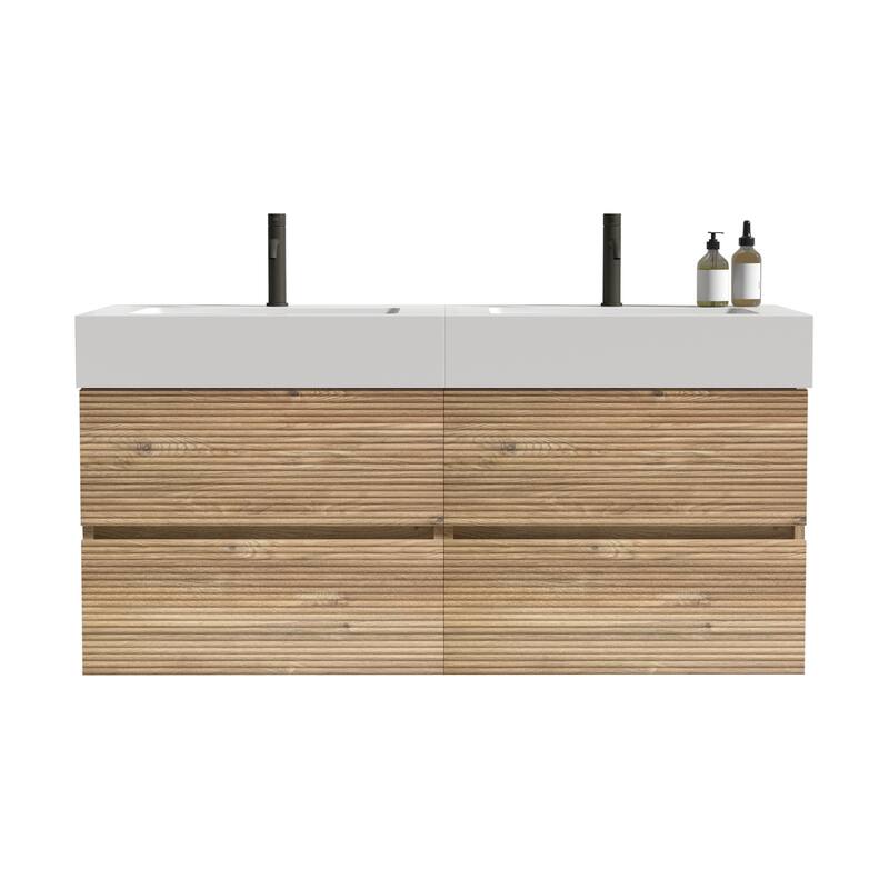 GDFStudio - Grace Wall-Mounted Bathroom Vanity with Engineered Quartz Sink & Soft Close Drawers, without Drainage and Faucet