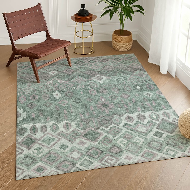Machine Washable Indoor/ Outdoor Boho Moroccan Chantille Rug