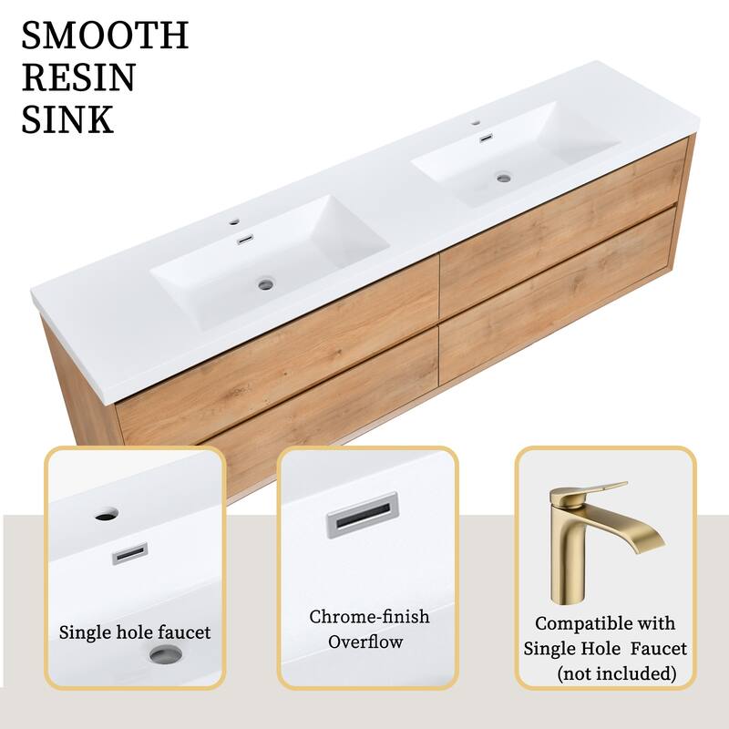 Sylphar 84 in. Toffee Oak Bath Vanity with Undermount Sink, 3 Top Options