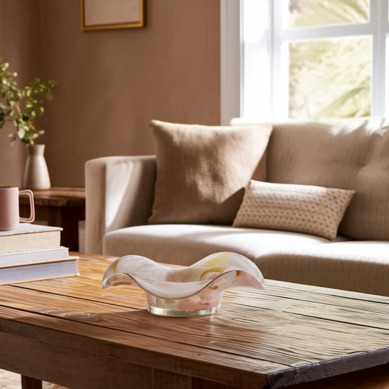 Glass Decorative Bowl Wavy Freeform Silhouette Home Decor - 9" Yellow - 9.5" x 7.5" x 2.75" - Yellow - 9.5" x 7.5" x 2.75"