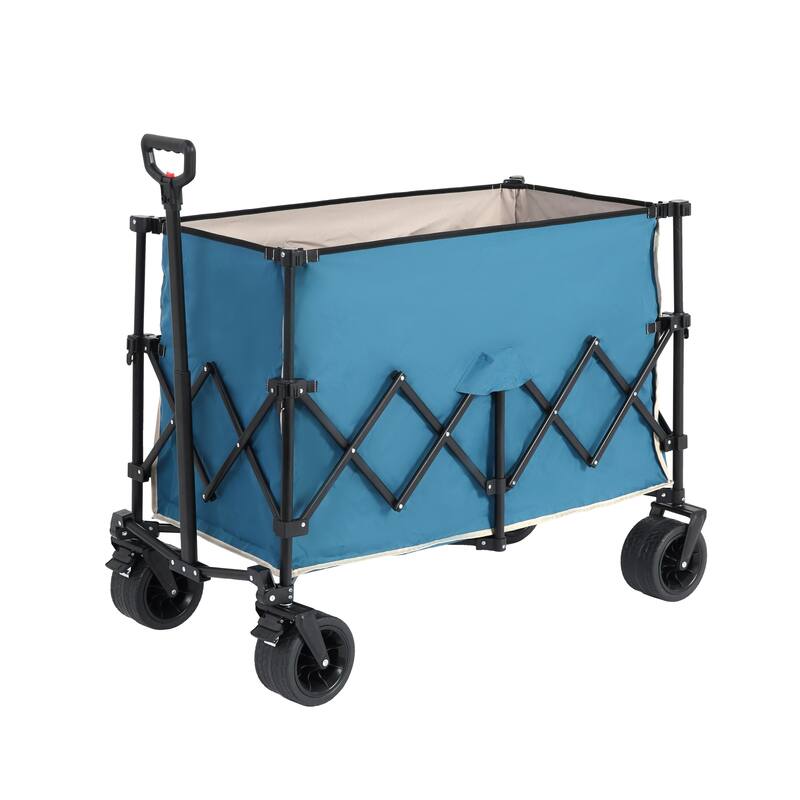 Beach Wagon with Big Wheels, Drink Holders, 300L Capacity, Foldable - Blue