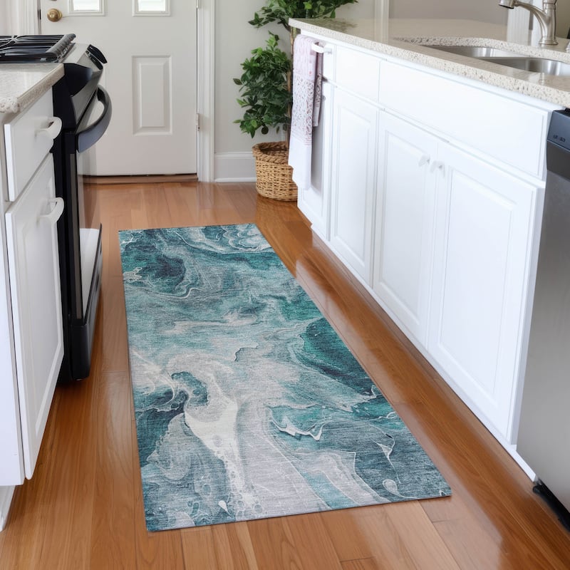Premium Washable Super Soft Modern Chic Mayfield Rug - Teal - 2'3" x 7'6"