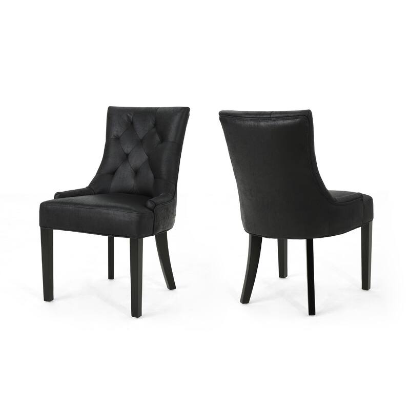Chen Dining Chair Set of 2, Curved Back, Black Diamond Tuft Microfiber