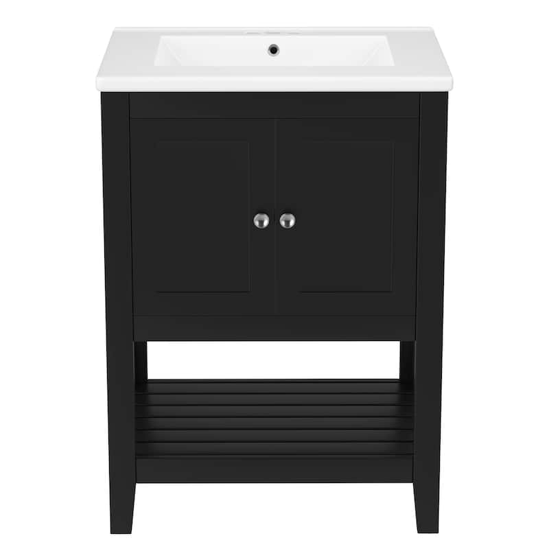 GDFStudio - Genevieve 24" Modern Bathroom Vanity with Ceramic Sink and Solid Wood Frame, Open Shelf Design