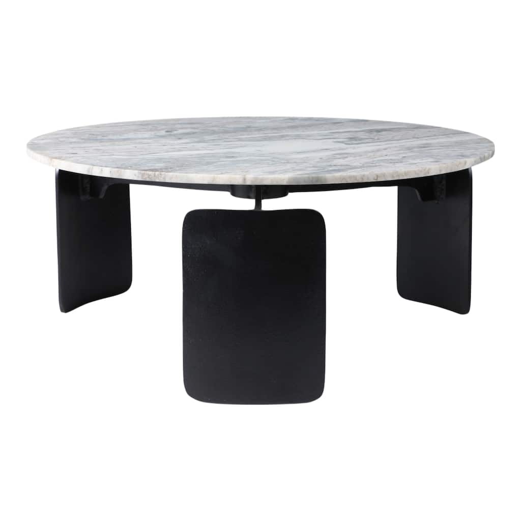 Marble and Cast Aluminum Coffee Table Modern Metal Base - 13" Black - 30" x 30" x 13"