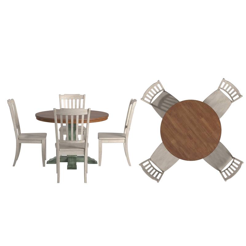 Ronda 45" Round Solid Wood Top Dining Set with Spindle Back Chairs