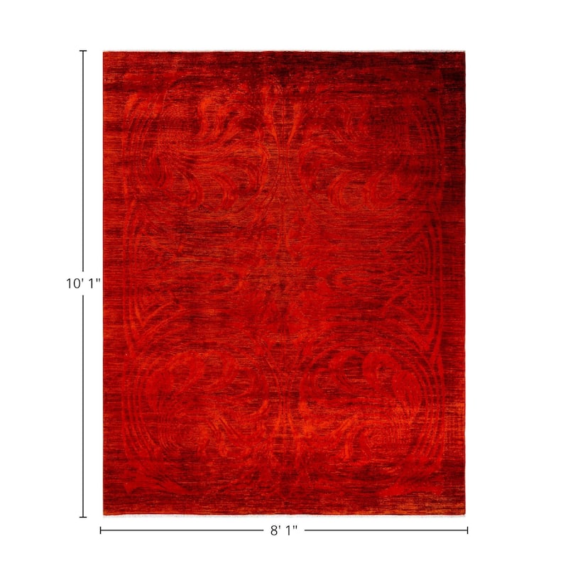 Overton Hand Knotted Wool Vintage Inspired Modern Contemporary Overdyed Orange Area Rug - 8' 1" x 10' 1"