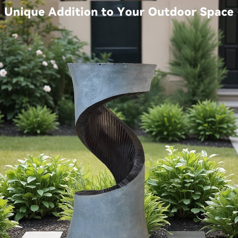 Vbal Spiral Outdoor Fountain in Resin and Fiberglass with LED Light, Pump, and Weather-Resistant Design