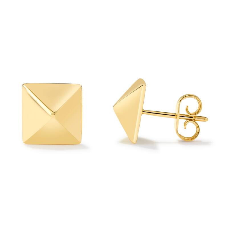 Clover 14K Yellow Gold High-Polish Pyramid Square Stud Earrings