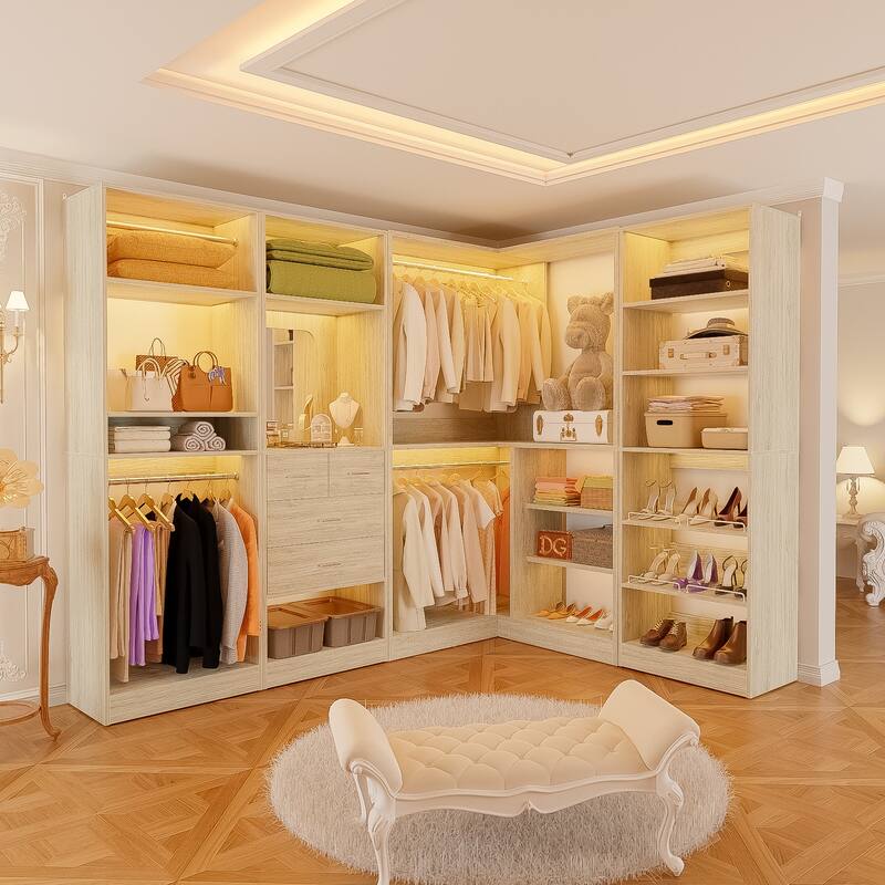 Cimly 111'' Set of 4 Freestanding Closet Organizer, Space-saving Corner Closet System with Shoe Rack