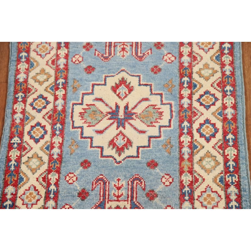 Light Blue Kazak Foyer Rug Handmade Wool Carpet - 2'0" x 3'0"