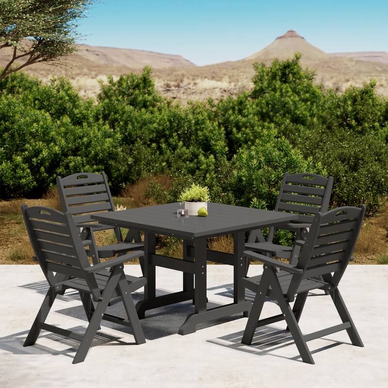 Laguna 5-Piece Square Table Folding Highback Chair Dining Set
