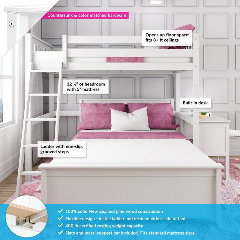 Max and Lily L Shaped Twin over Full Bunk Bed with Desk