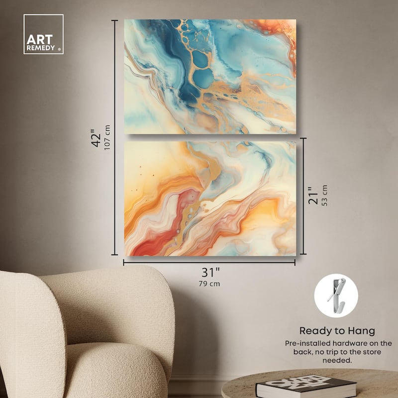 Marbled Sunrise I Canvas Set of 2 by Art Remedy, Gallery Wrapped