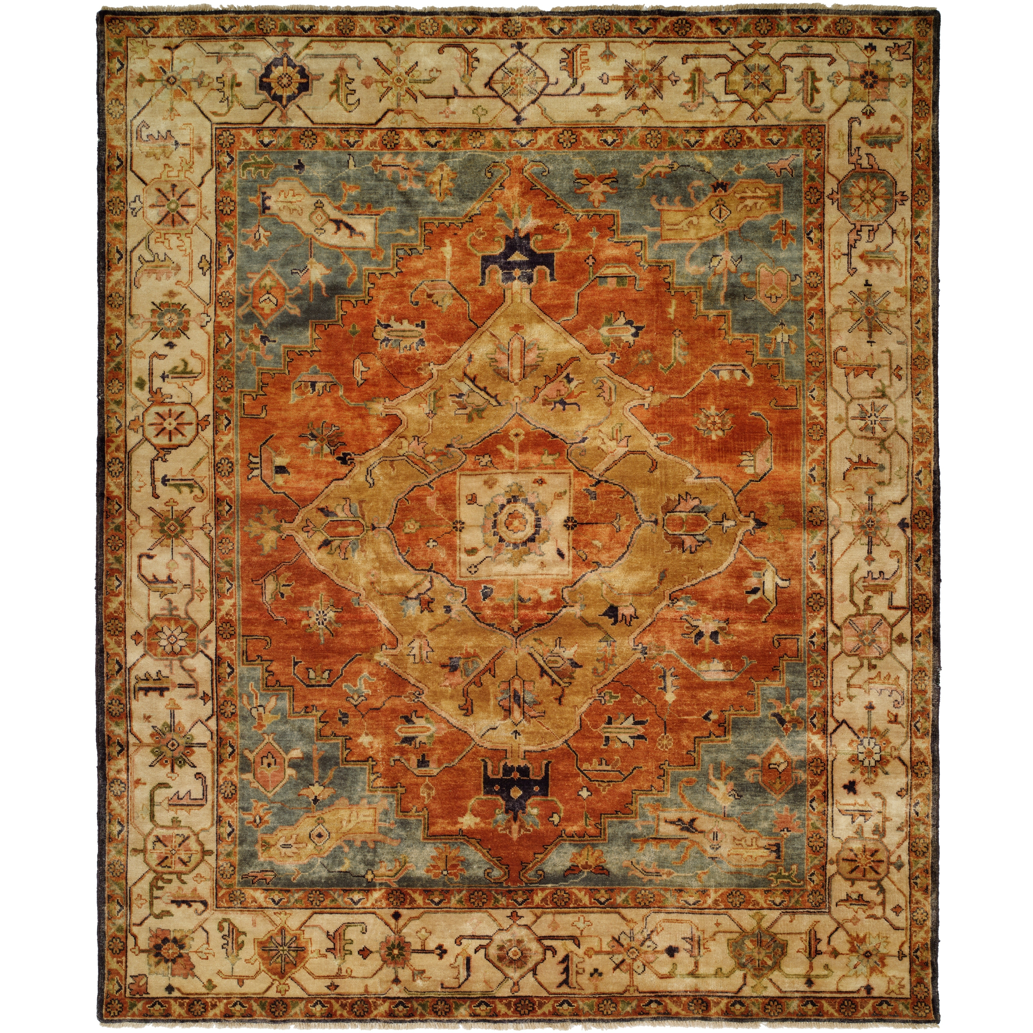 Transitional Multi-Colored Hand-Knotted Wool Area Rug