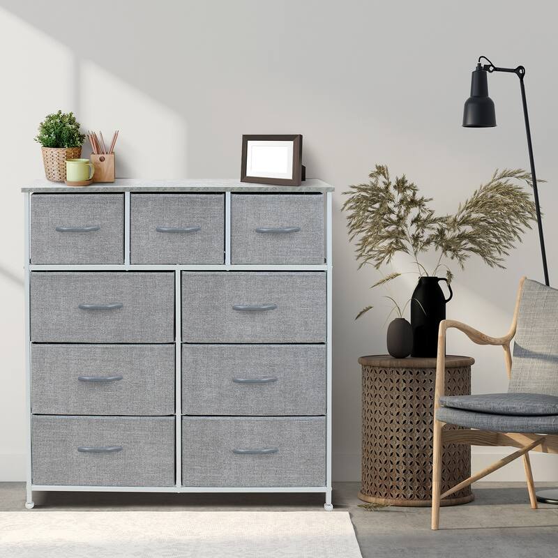 Modern Fabric and Metal 9-cubby Storage Tower