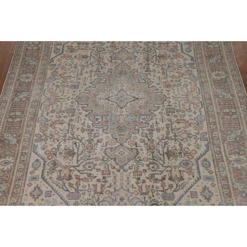 Geometric Tabriz Persian Area Rug Bedroom Handmade Wool Carpet - 8'0"x 11'0"