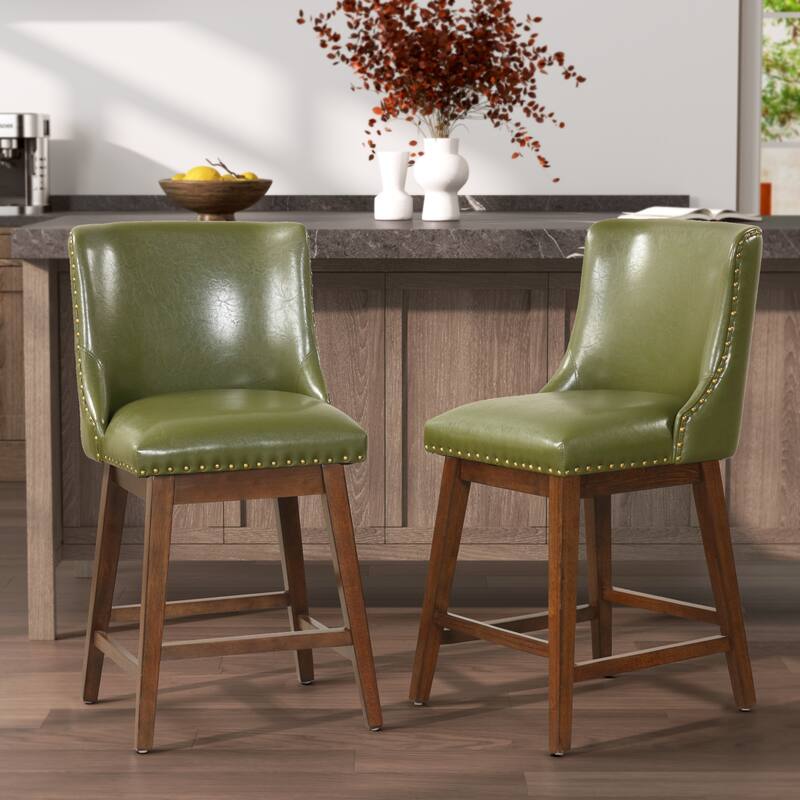 26'' Swivel Upholstered Counter Stool with Solid Wood Frame (Set of 2)
