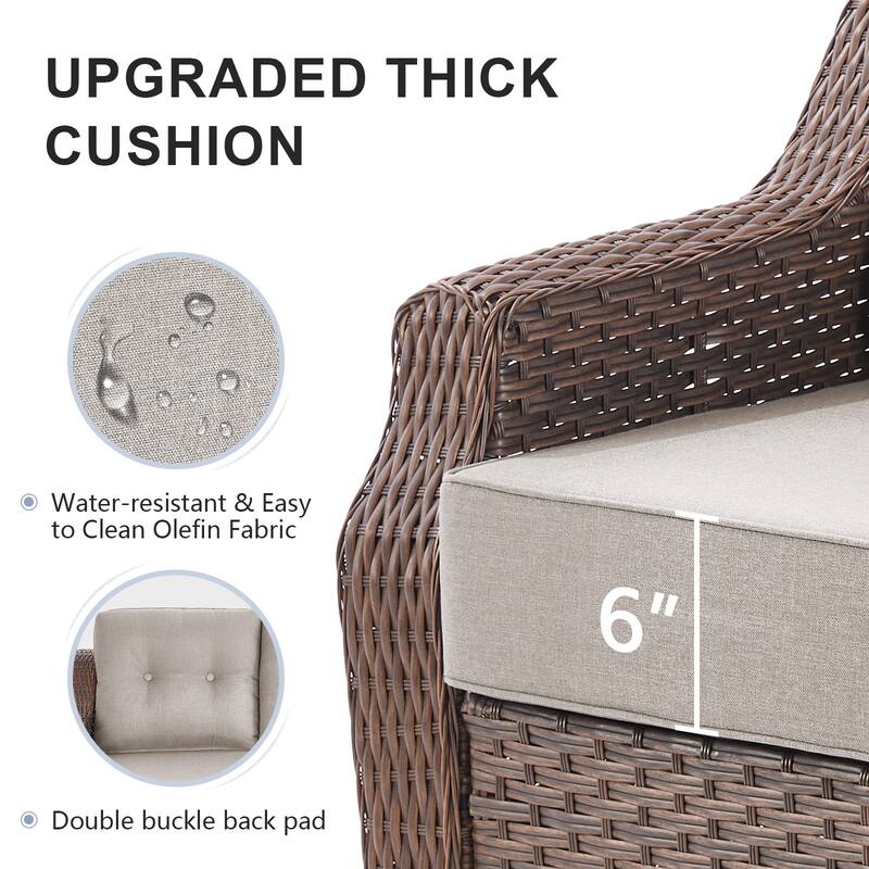 Gymojoy 3-Piece Wicker Patio Furniture Ottoman & Sofa Set, 6-Inch Ultra Thick Cushioned