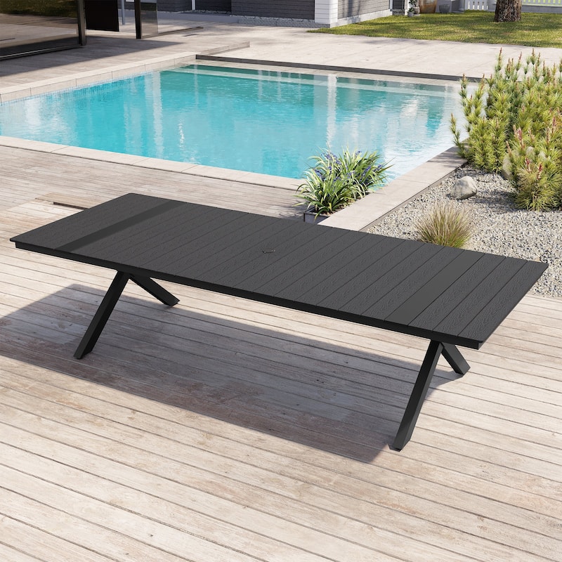 Outdoor Aluminum Dining Table Rectangular Table with Umbrella Hole for 10-12 Person