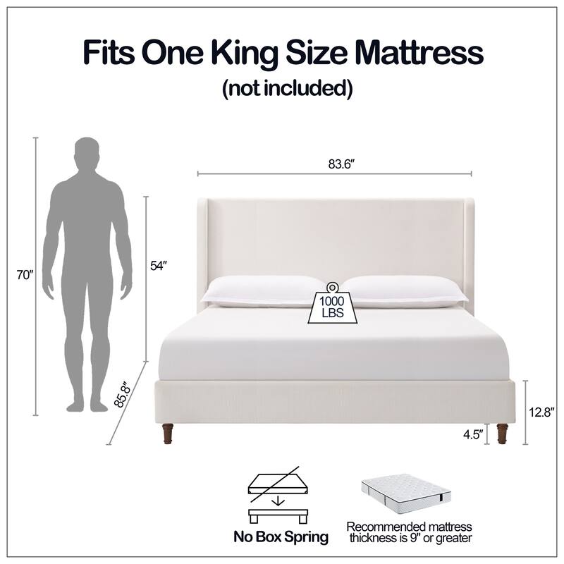54" High Wingback Headboard Upholstered Bed For Bedroom