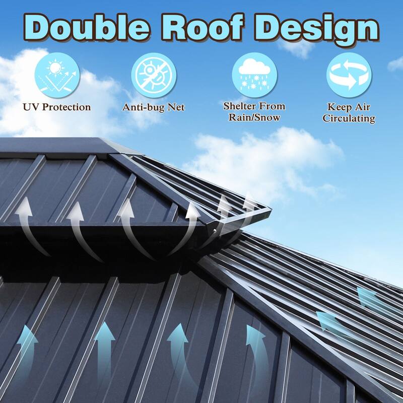 VEIKOUS Aluminum Double Hardtop Gazebo Pergola for Patio, Lawn, and Garden with Removable Netting