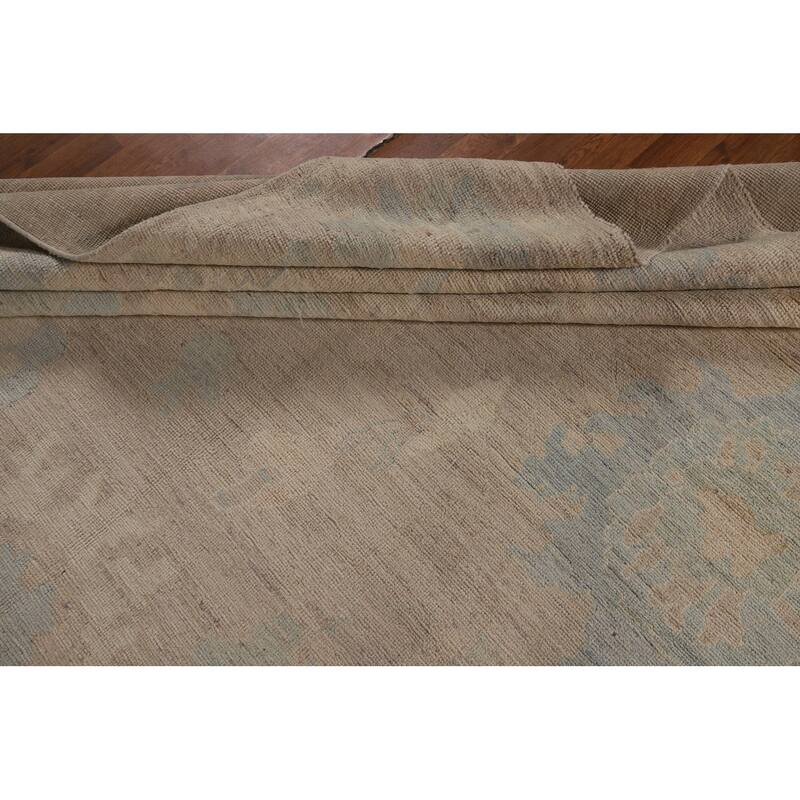 Transitional Beige Oushak Turkish Area Rug Handmade Wool Carpet - 9'3"x 11'7"
