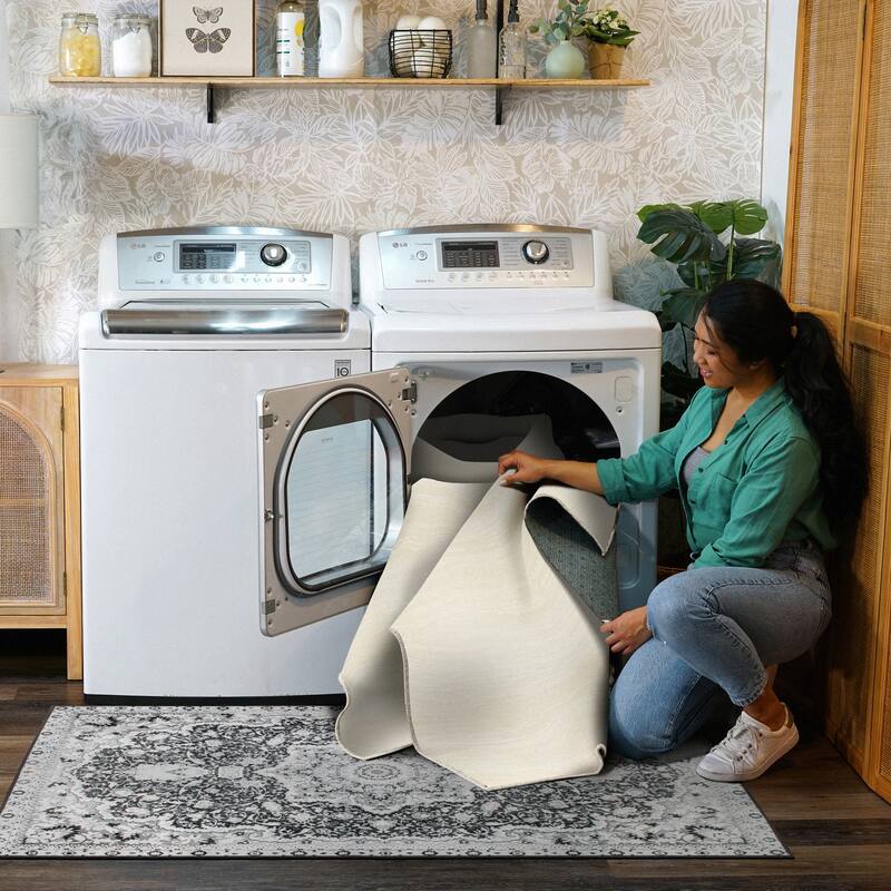 My Magic Carpet Machine Washable Area Rug Solid Cream