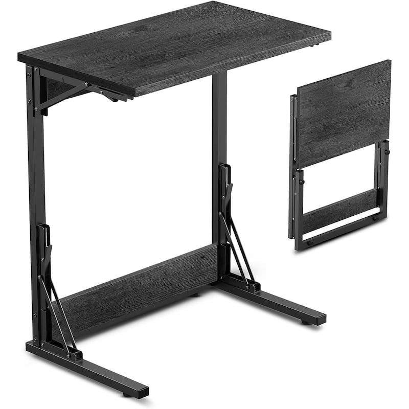 24" Folding C Shaped End Table, Small Sofa Side Laptop Desk