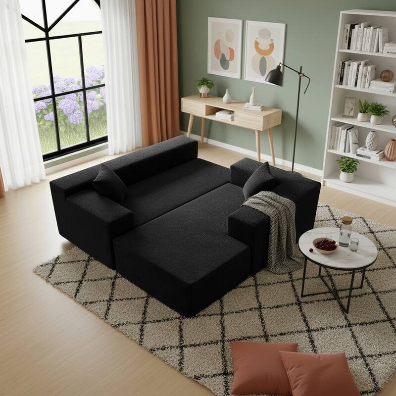 103.54" L-Shaped Modern High-Density Sponge Velvet Modular Sectional Sofa with Chaise & Pillows