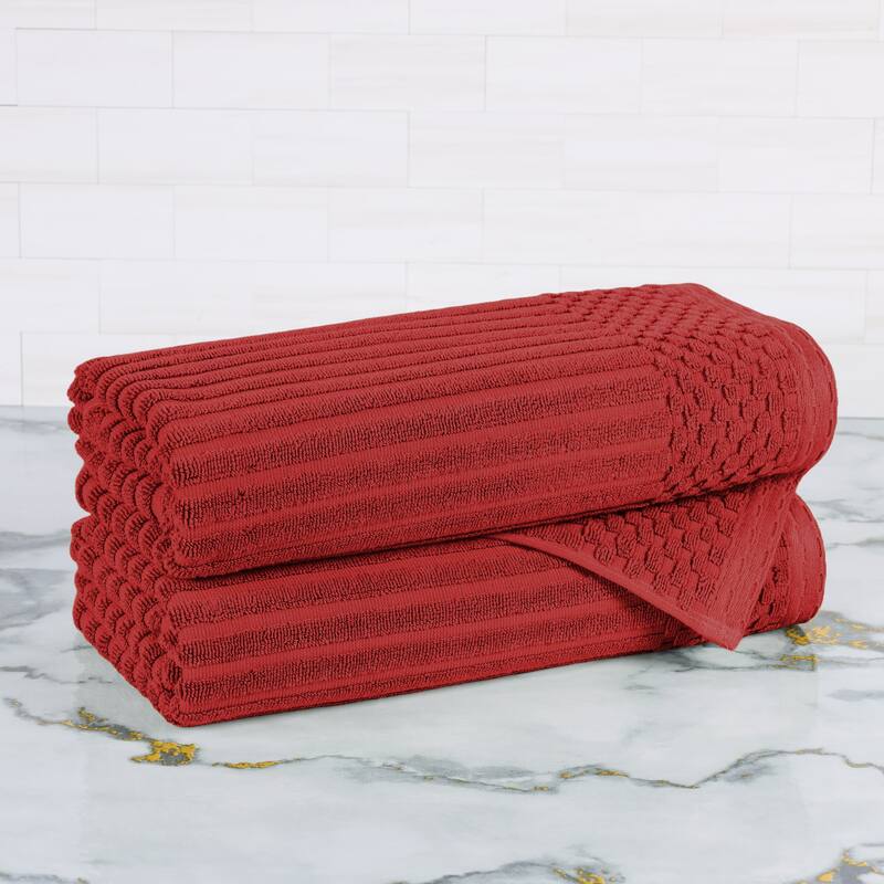 Superior Soho Ribbed Cotton Bath Towel Set of 2 - Burgundy