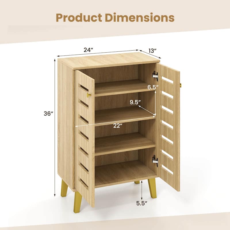 Costway 4-Tier Wooden Shoe Storage Cabinet with Doors Removable - Natural - See Details